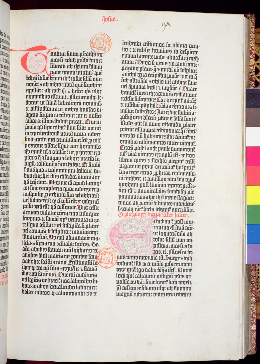 Johannes Gutenberg (c.1400-68) ve Peter Schoeffer (1425-1502) tarafından Mainz, 1454-56 (basılı kağıt) tarafından basılan Gutenberg İncilinden Pentateuch