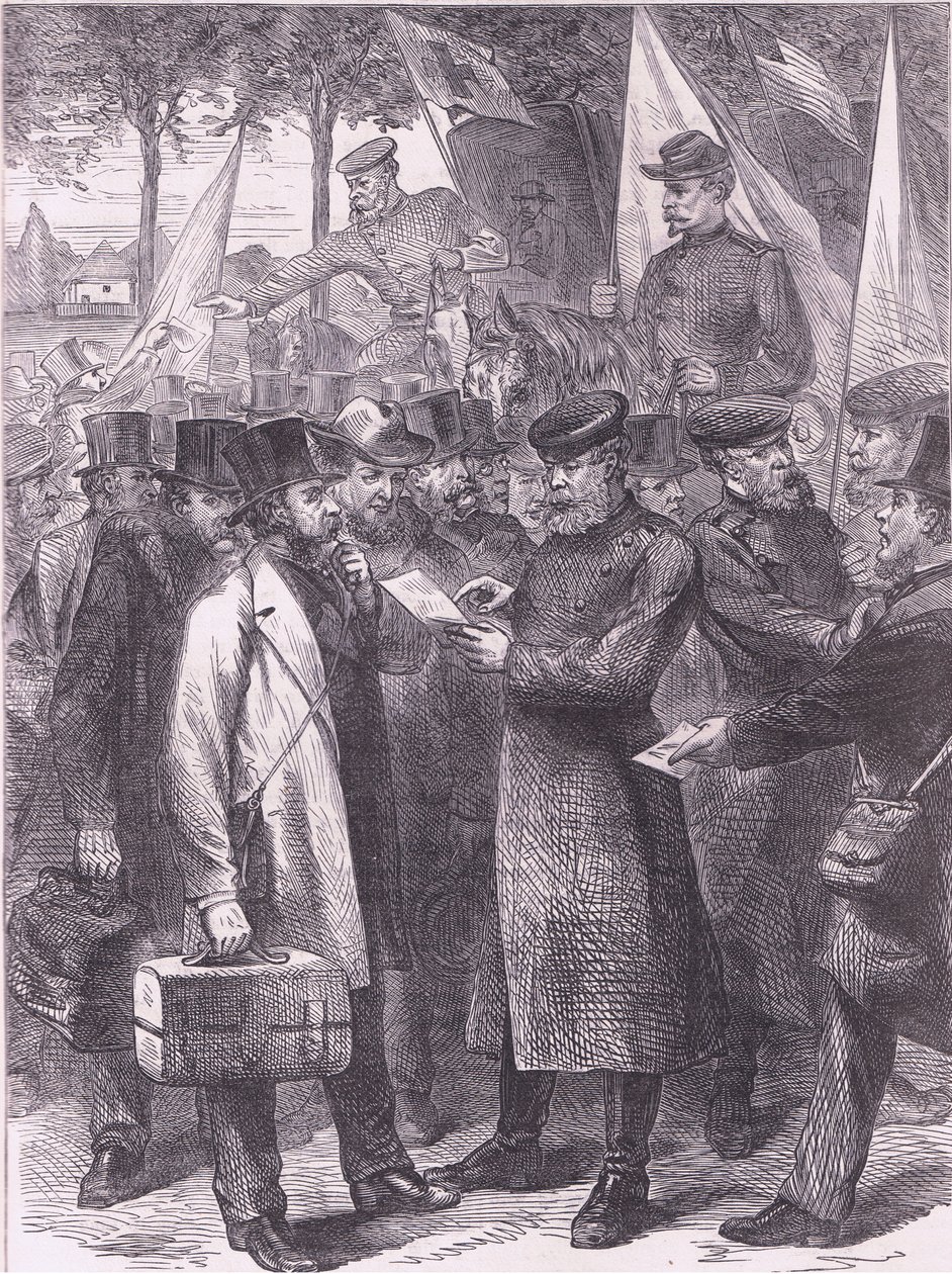 Paris'ten ayrılan İngiliz sakinleri, Cassells History of the War Fransa ve Almanya arasındaki Cassell ve Company Limited tarafından yayınlandı, c.1890 (litho) by German School