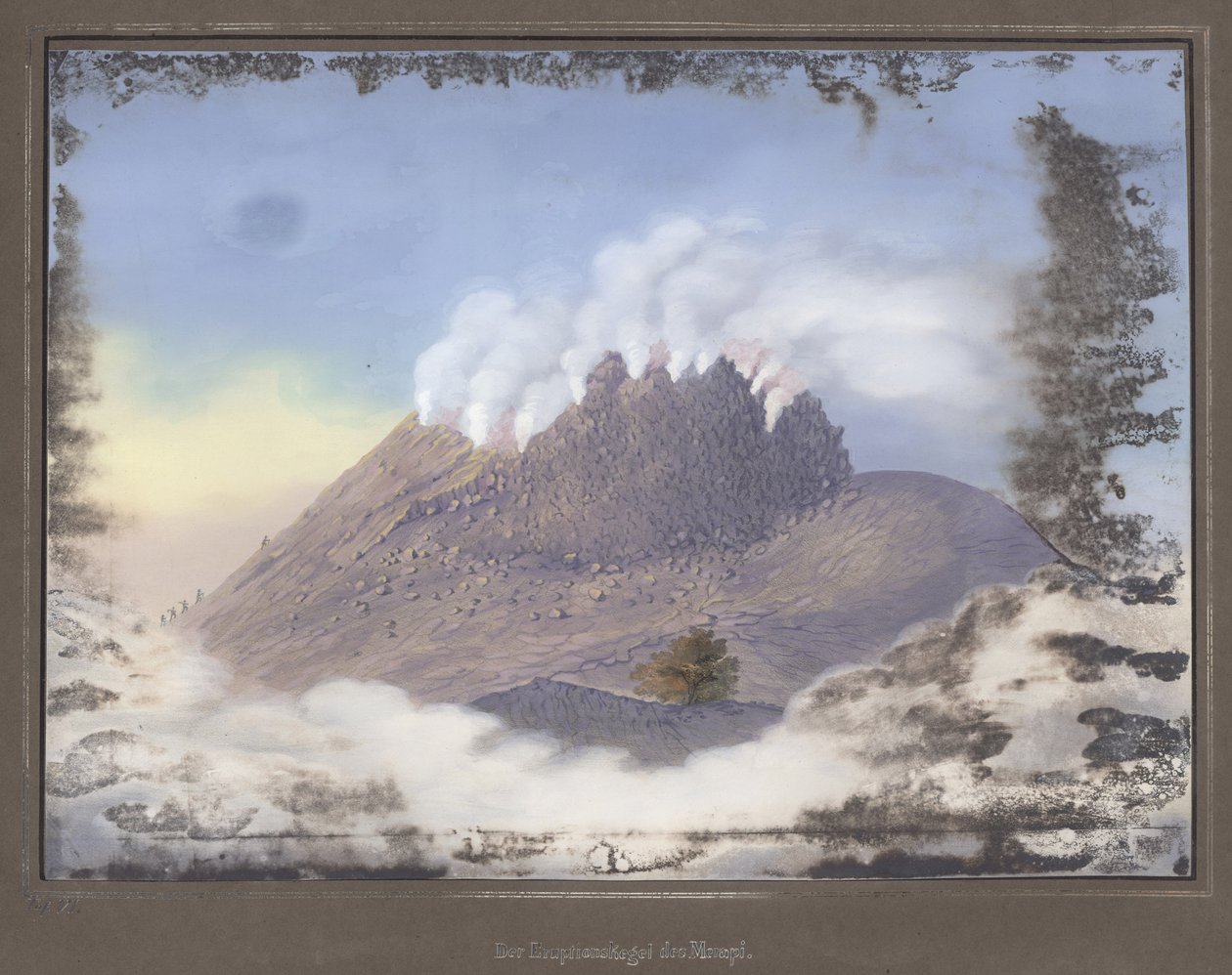 Kraterin Doğu Yakası Manzaralı Merapi Volkanında Patlama, Kasım 1836, pl.VI, Topographischer und Naturwissenschaftlicher Atlas zur Reise durch Java, Dr. Bayan Junghuhn, Magdebu by German School