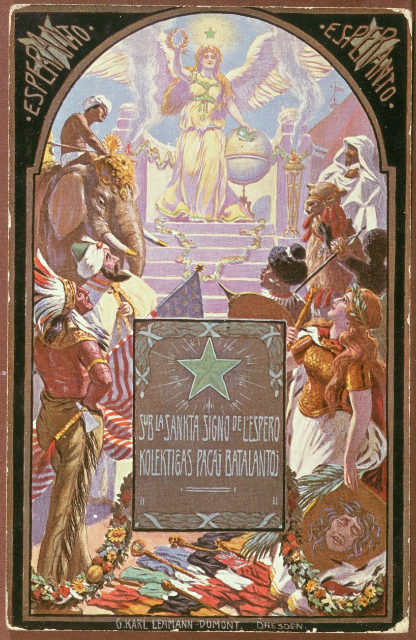 Esperanto uluslara barış getiriyor, kartpostal by German School