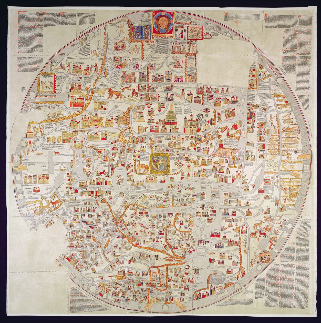 Luneberg yakınlarındaki Ebstorf manastırı için yapılmış "Ebstorf Mappamundi "nin faksimile kopyası, yaklaşık 1339 (baskı) by German School
