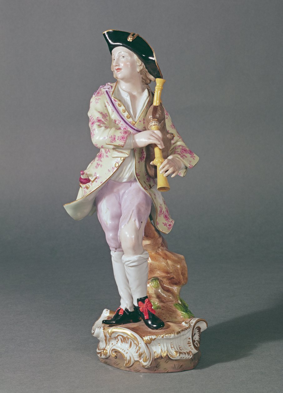Borulu bir yiğit figürü, Meissen, c.1850 (seramik) by German School
