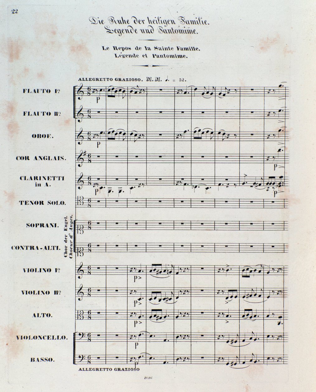 The Flight Into Egypt için skorun ilk sayfası, op. 25, Hector Berlioz tarafından uvertür by German School