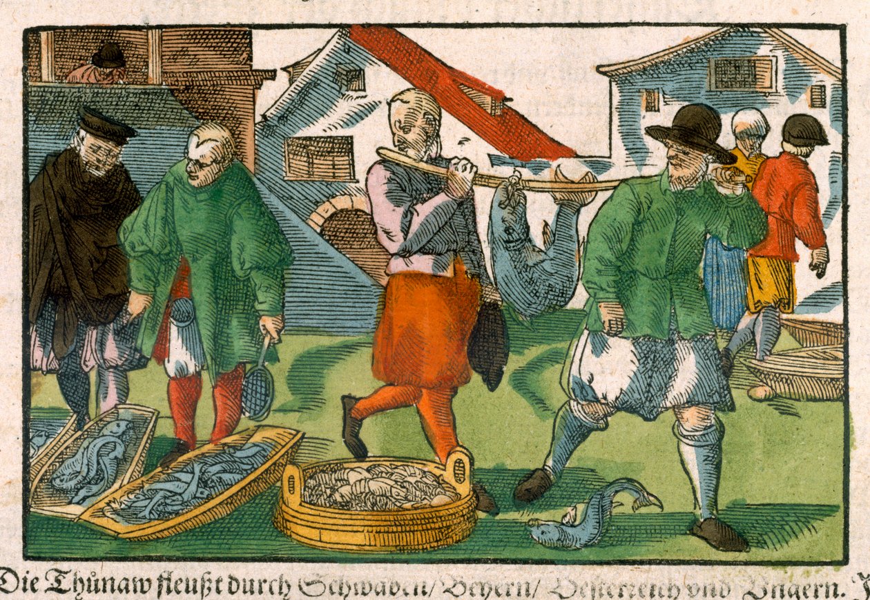 Balık pazarı, bir Alman el yazmasından, c.1650 (el boyaması gravür) by German School