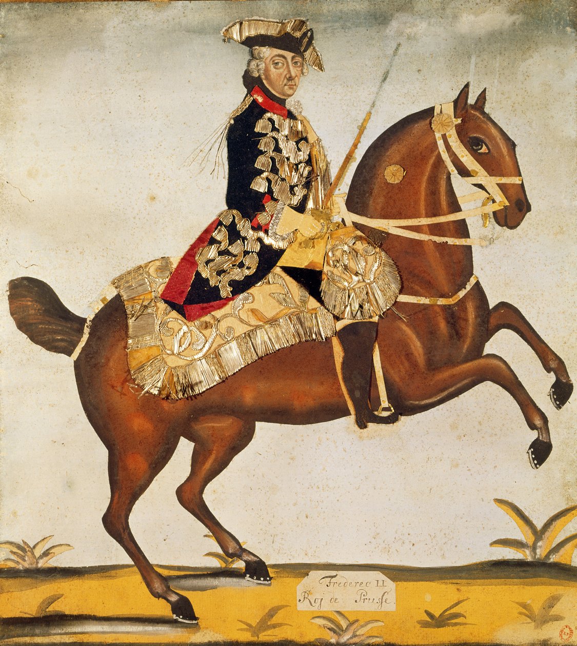 Büyük Frederic II (1712-1786) Prusya Kralı (suluboya ve altın varak) by German School