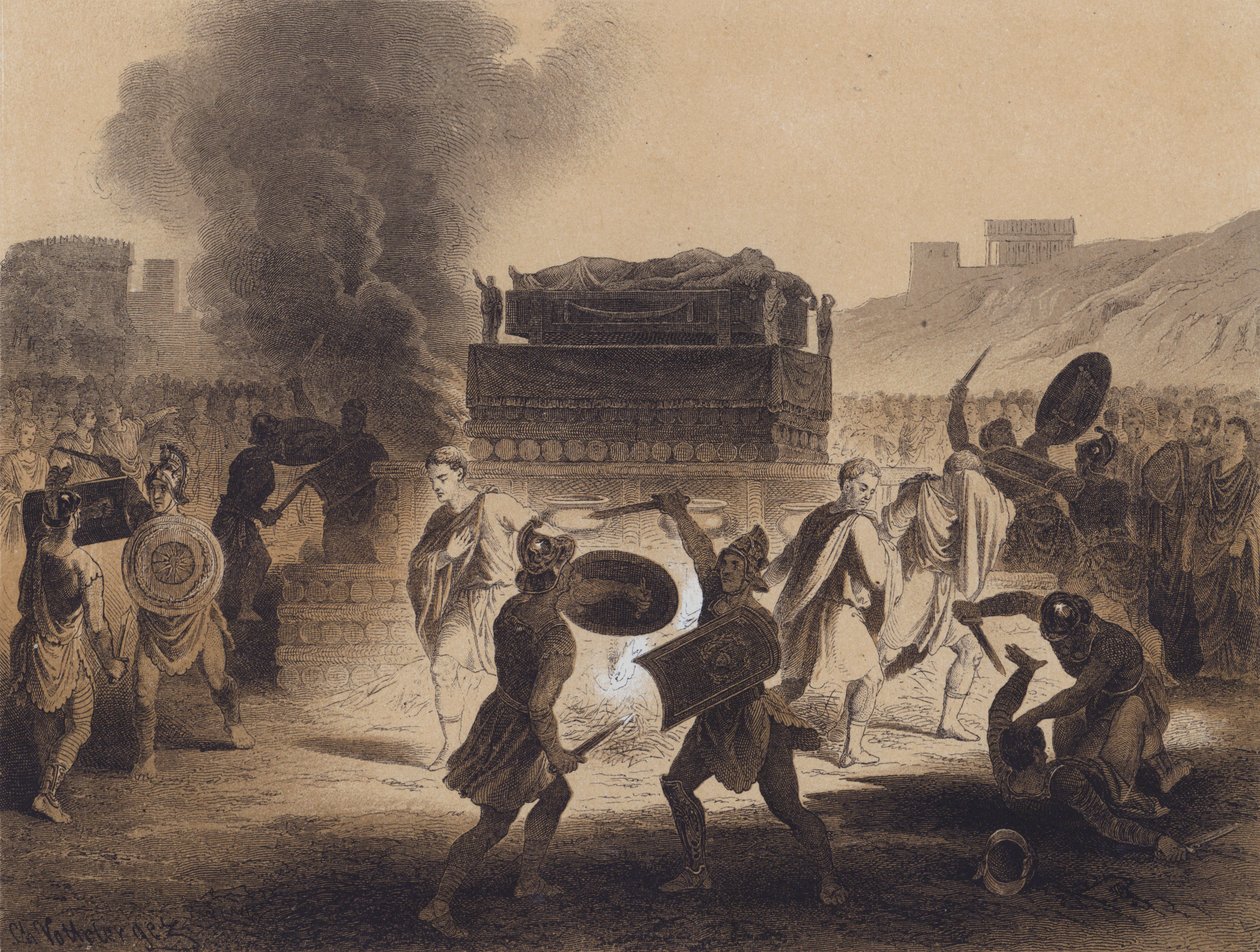 Klasik dönemde cenaze töreni (renkli taş baskı) by German School