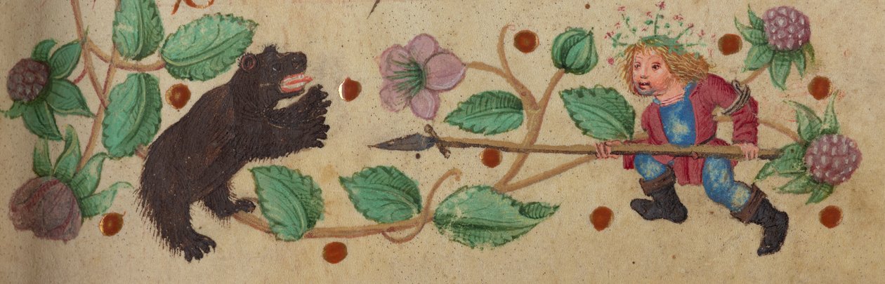 Çelenkli Avcı bir ayı zıpkınıyla yaya, c. 1475-1485 by German School