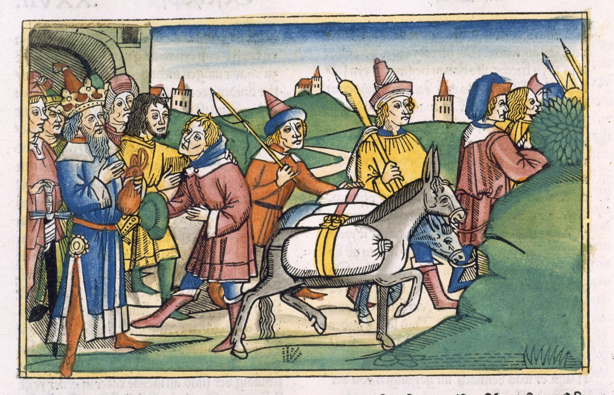 Genesis 41 14-24 'Nürnberg İncil'inden (Biblia Sacra Germanaica)' (renkli gravür) Firavunun Rüyası by German School