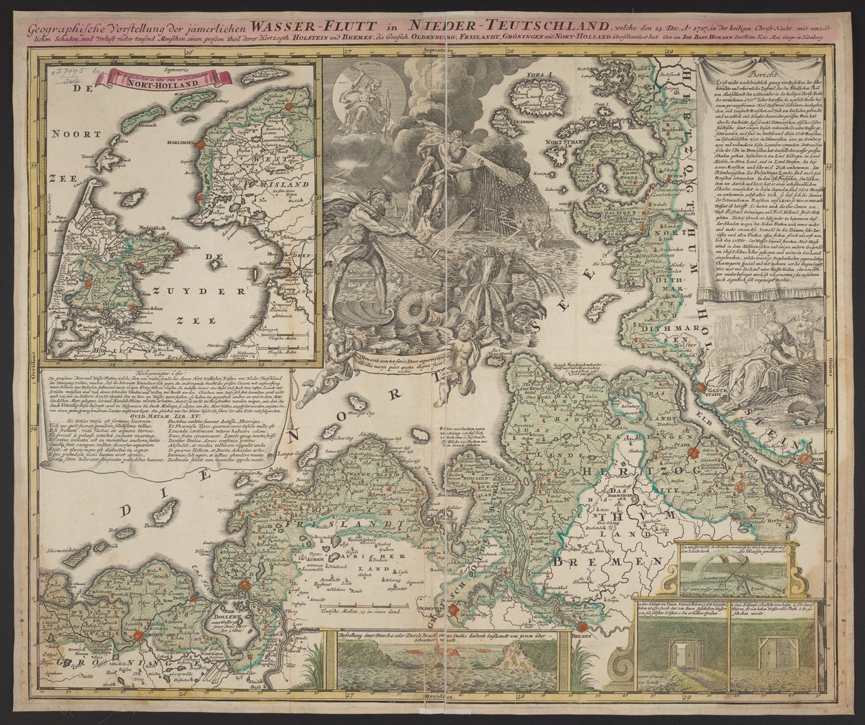 Aşağı Almanya'da 25 Aralık 1717'de meydana gelen sefil su baskınının coğrafi sunumu, c.1718 (baskı) by German School