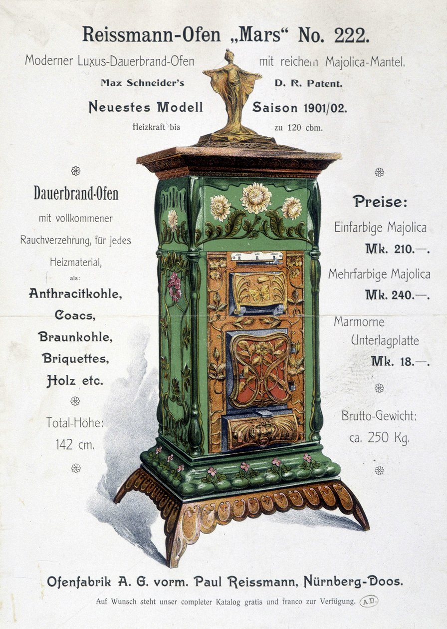 Art nouveau tarzı bir kazan için Alman reklamı, 19. yüzyılın sonlarında by German School