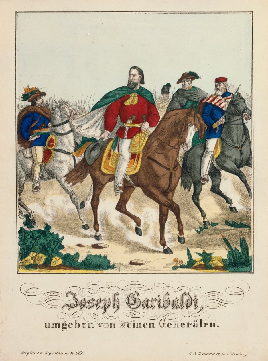 Generalleri tarafından kuşatılan Giuseppe Garibaldi, G.N. Renner, Nürnberg, 1866 by German School