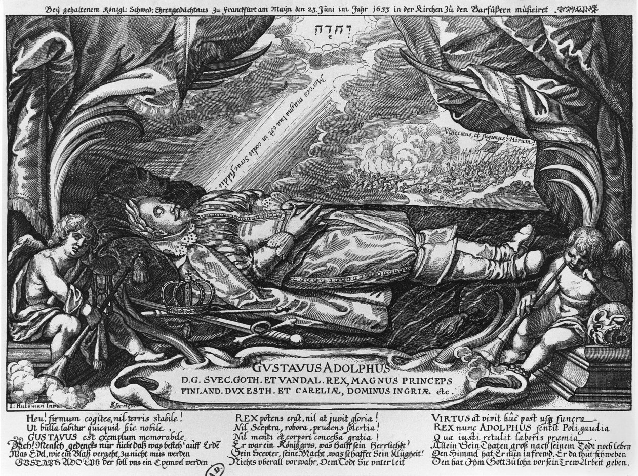 Gustavus Adolphus II (1594-1632) İsveç Kralı, ölüm döşeğinde, 1633 by German School