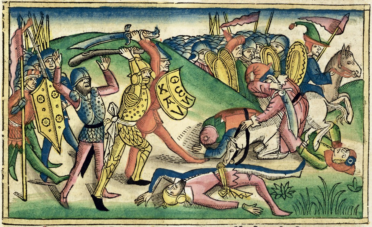 I Kings 15 16 Asa ve Baasha arasındaki savaş, Nürnberg İncilinden (Biblia Sacra Germanaica) (renkli gravür) by German School