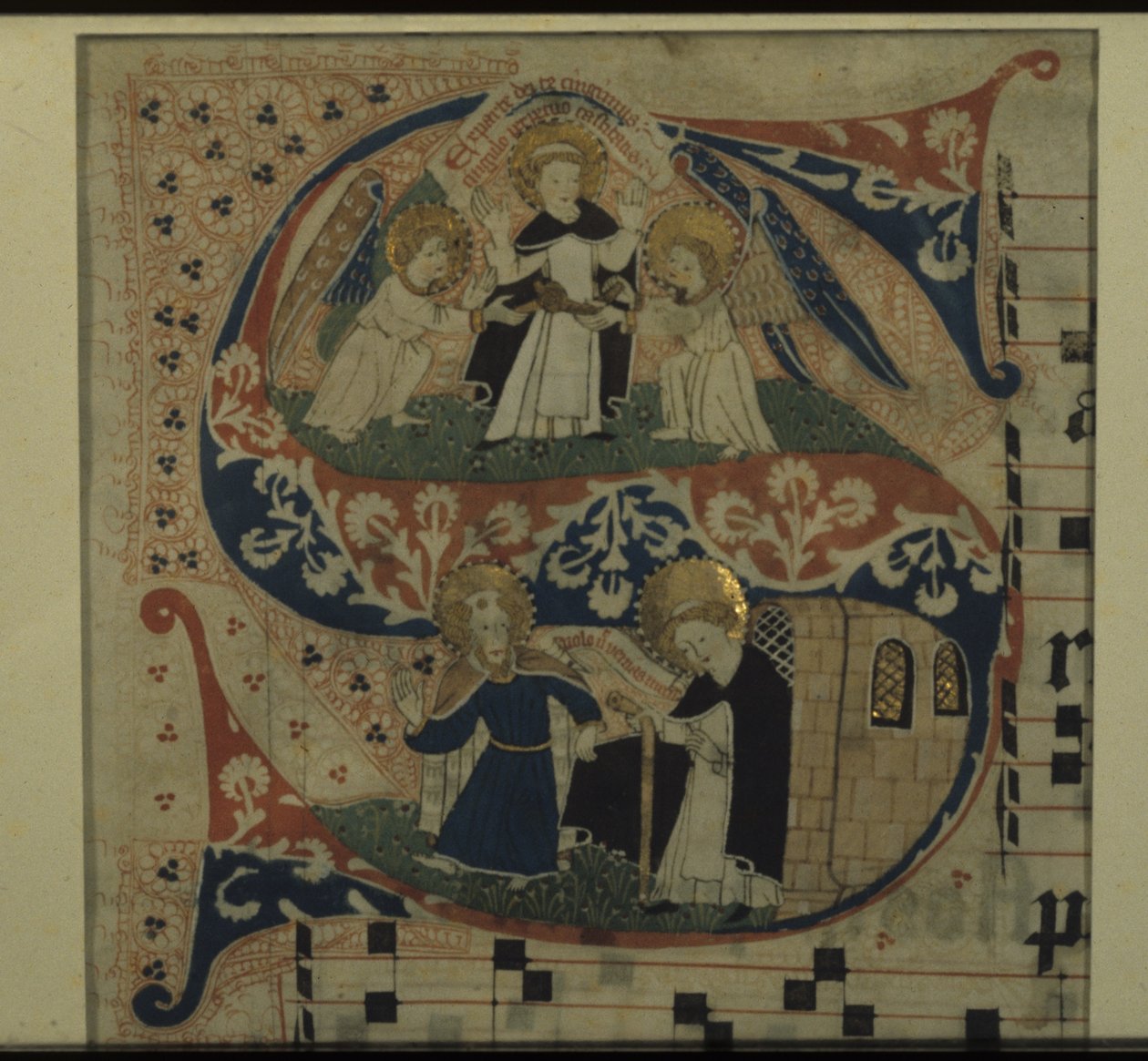 Bir Antiphon'dan Işıklı S Harfi (parşömen üzerine fırça, mürekkep, sulu boya ve altın varak) by German School