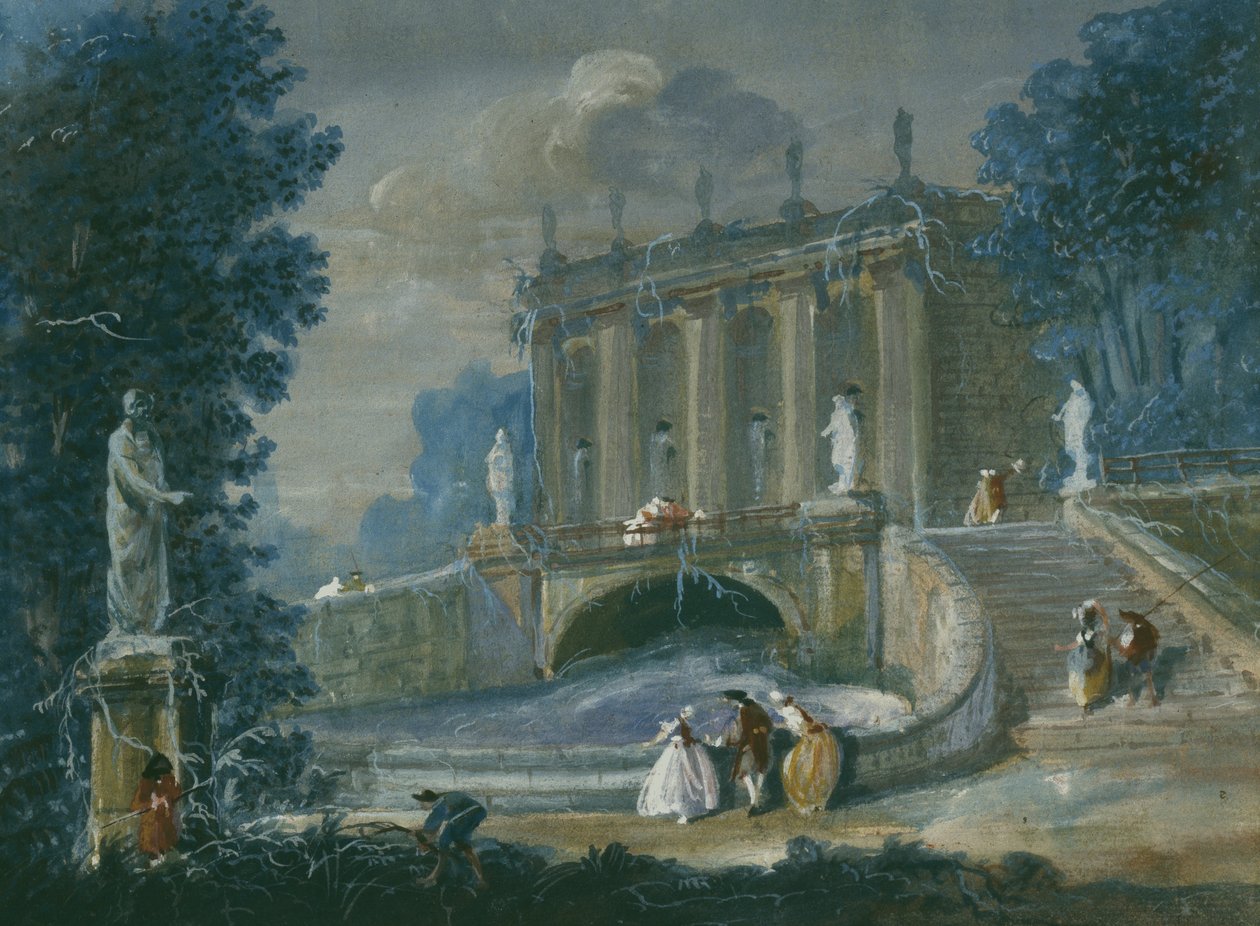 Palace Sanssouci, Potsdam, Prusya bahçelerinde (kağıt üzerinde wc) by German School