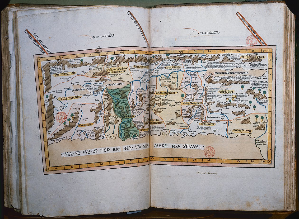 Inc. 425 Kutsal Topraklar Haritası, Cosmographica'da verilen, Ptolemy (İskenderiyeli Claudius Ptolemaeus) (MS 90-168) tarafından Ulm, Almanya'da Johann Reger fo tarafından yayınlanmıştır. by German School