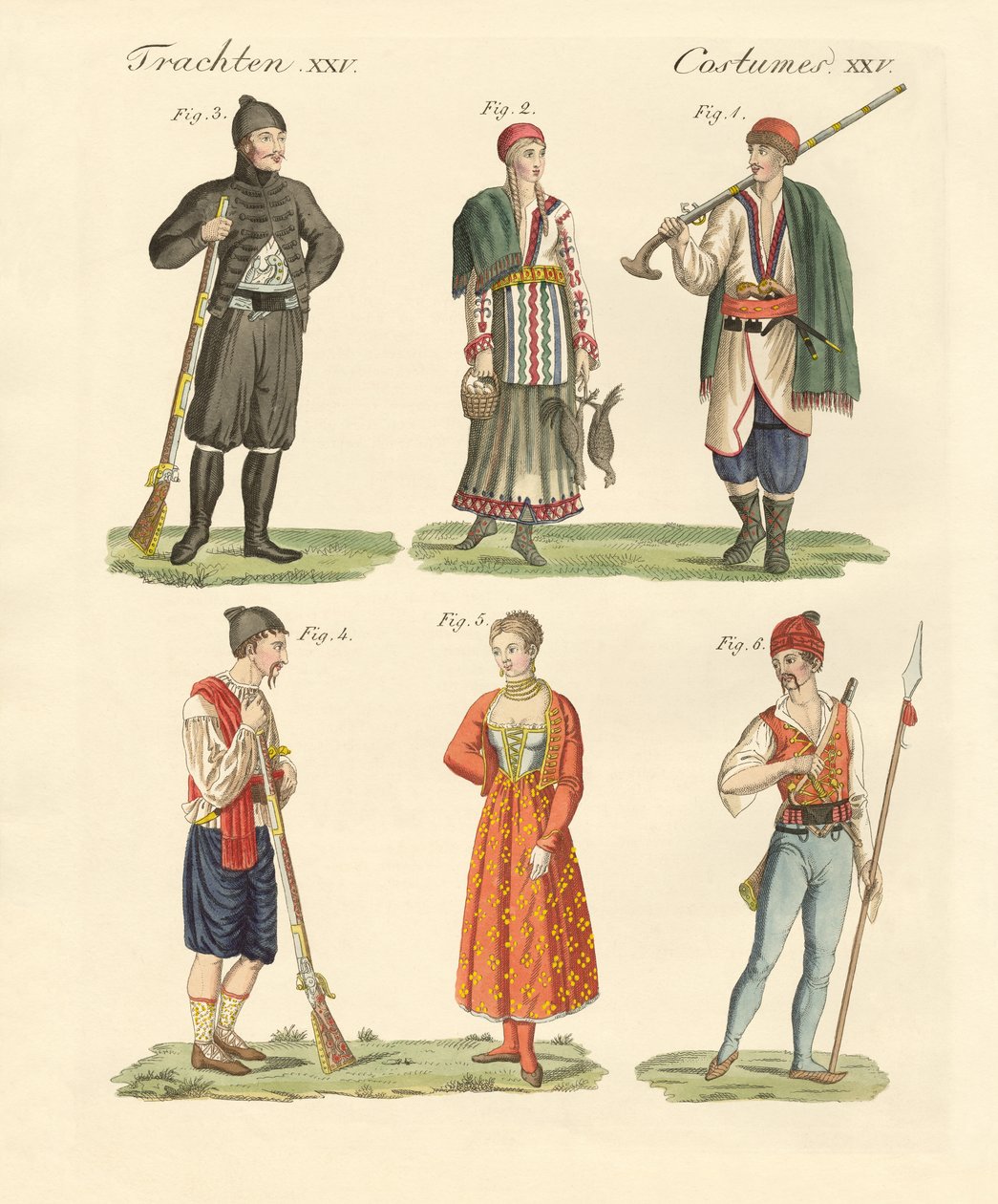 Karadağ, Arnavutluk (renkli gravür) sakinleri by German School