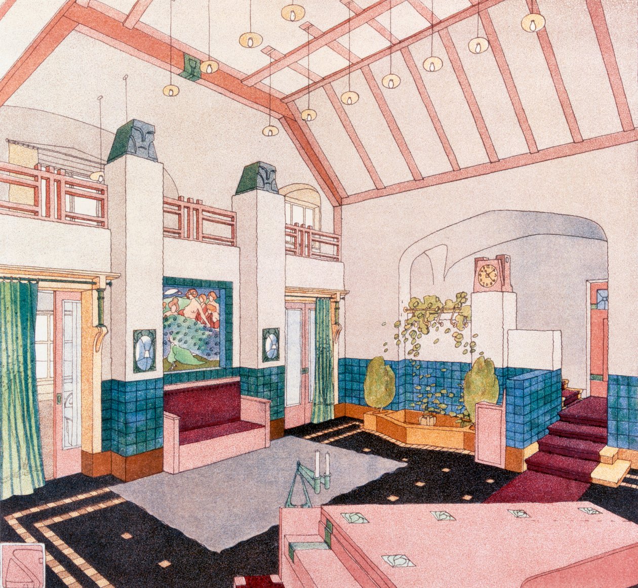 Jugendstil veya erken Modernist tarzda oturma odası by German School