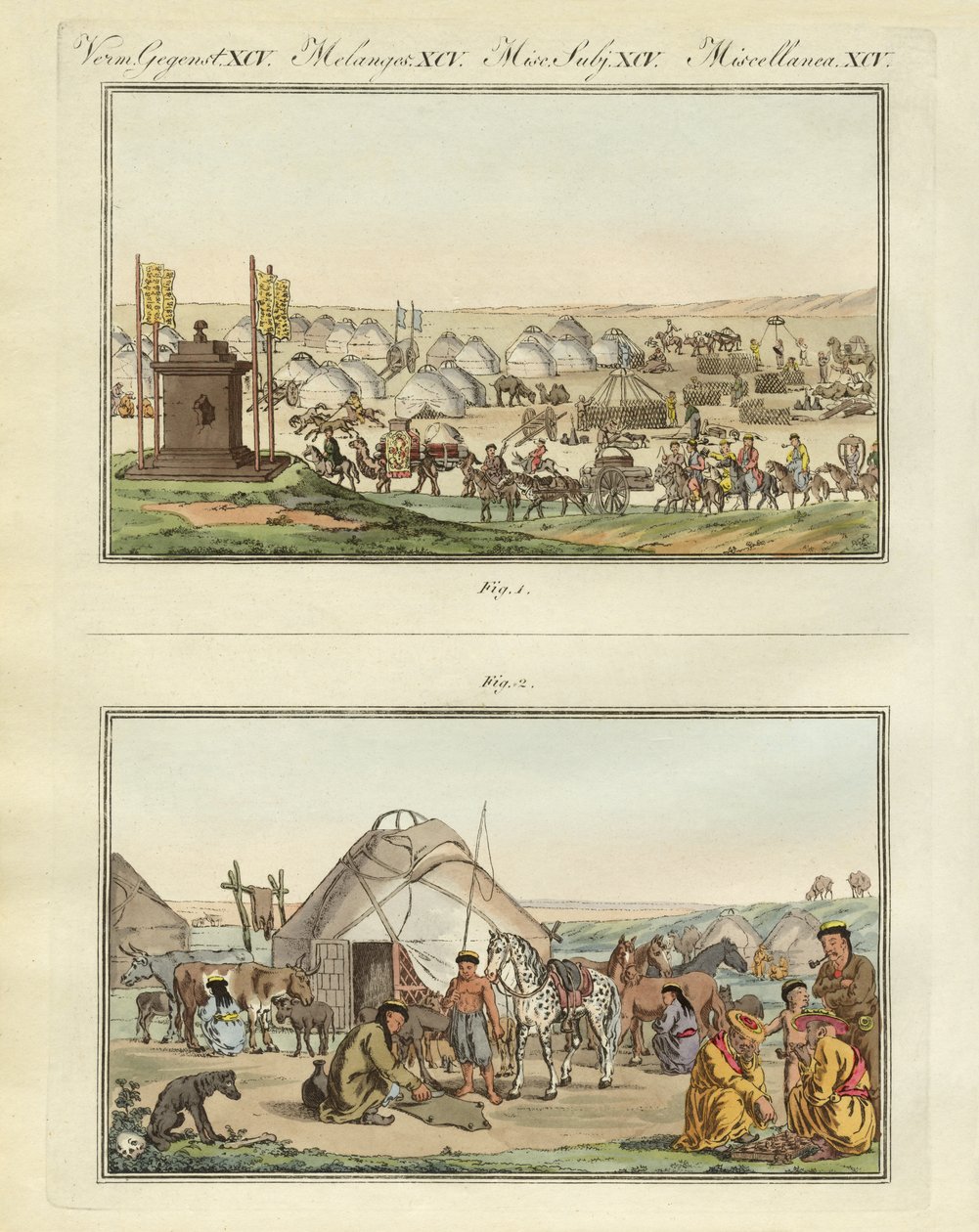 Kalmyks (renkli gravür) by German School