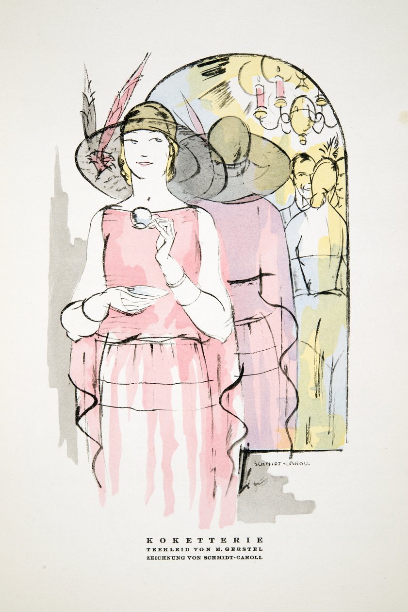 Koketterie, Tea Dress by M. Gerstel, from Styl, pub.1922 (pochoir baskı) by German School