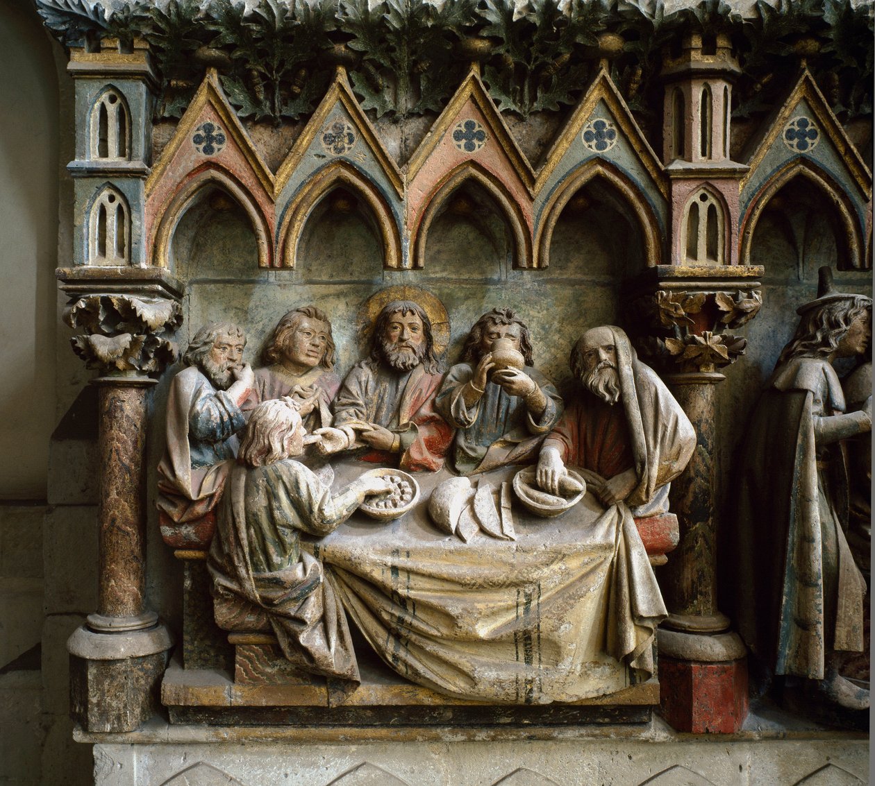 13. yüzyıl Alman okulunun La Cene Yüksek kabartması. 1250 civarında Saint Peter ve Paul Katedrali, Naumburg, Almanya by German School