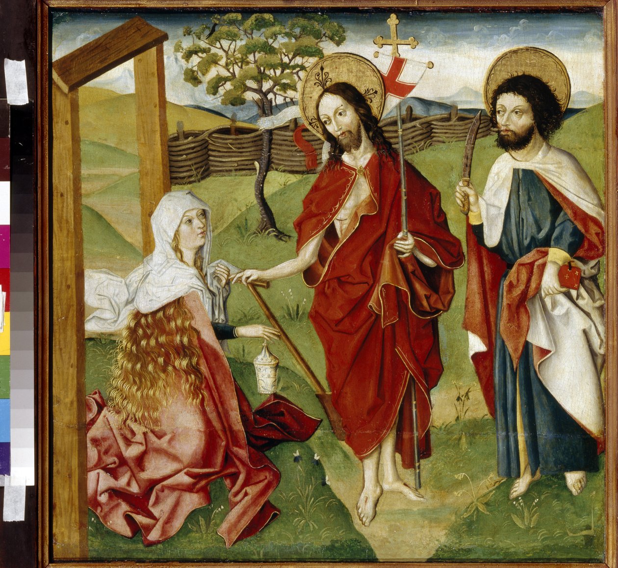 Mesih, Mecdelli Meryem ve Aziz Barthelemy (veya Nathanael, Havari) (Mecdelli Meryem ve Aziz Bartholomew). "Noli me tangere" nin bir temsili olabilir: Saint Mary Magdalene