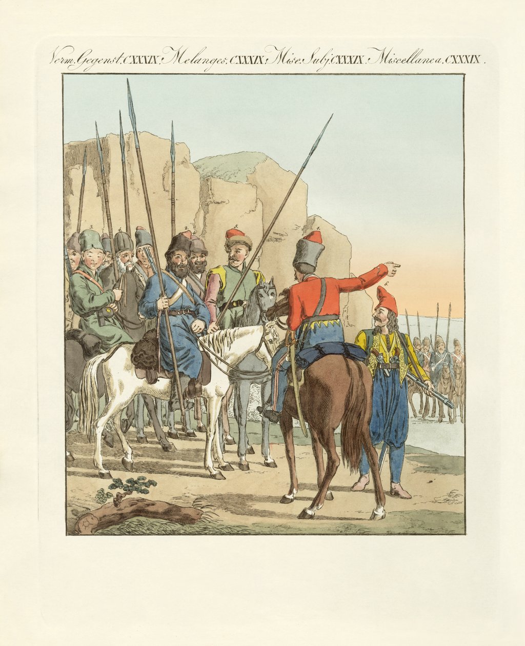 Hafif Rus düzensiz süvarileri (renkli gravür) by German School