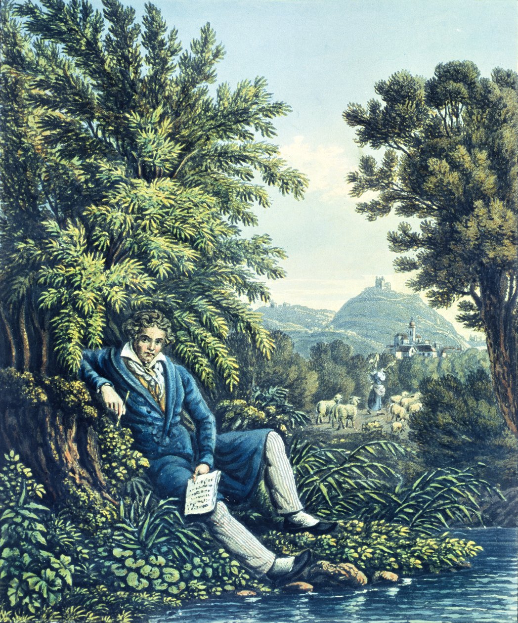 Ludwig van Beethoven nehir kenarında by German School