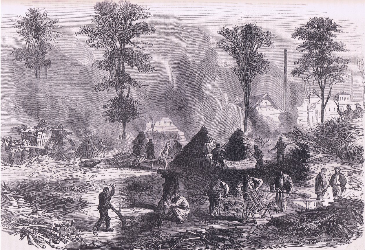 Barut için kömür yapma, Cassell ve Company Limited tarafından yayınlanan Cassells History of the War Fransa ve Almanya arasındaki Cassells, c.1890 (litho) by German School