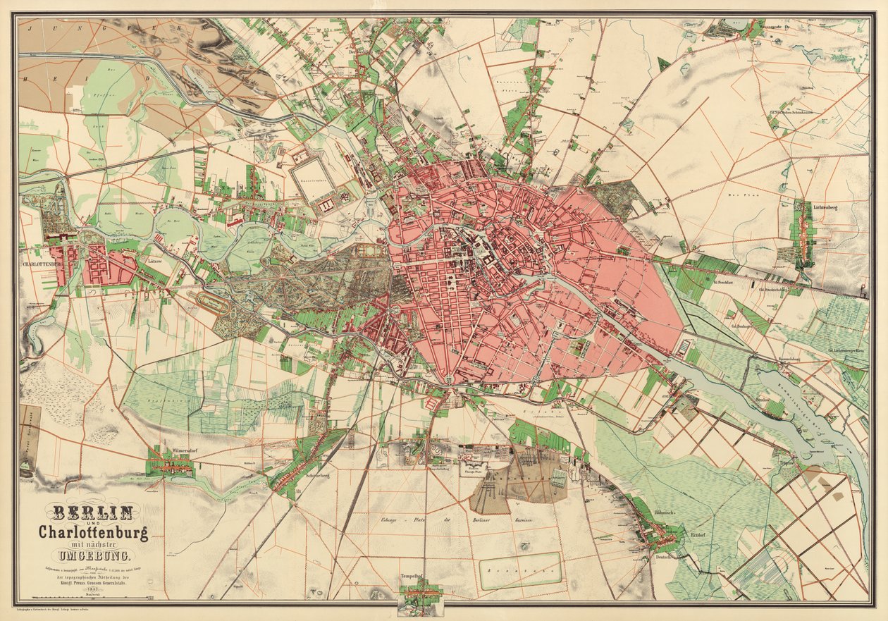 Koenigl tarafından basılan Berlin haritası. Litogr. Enstitü, Berlin, 1857 by German School