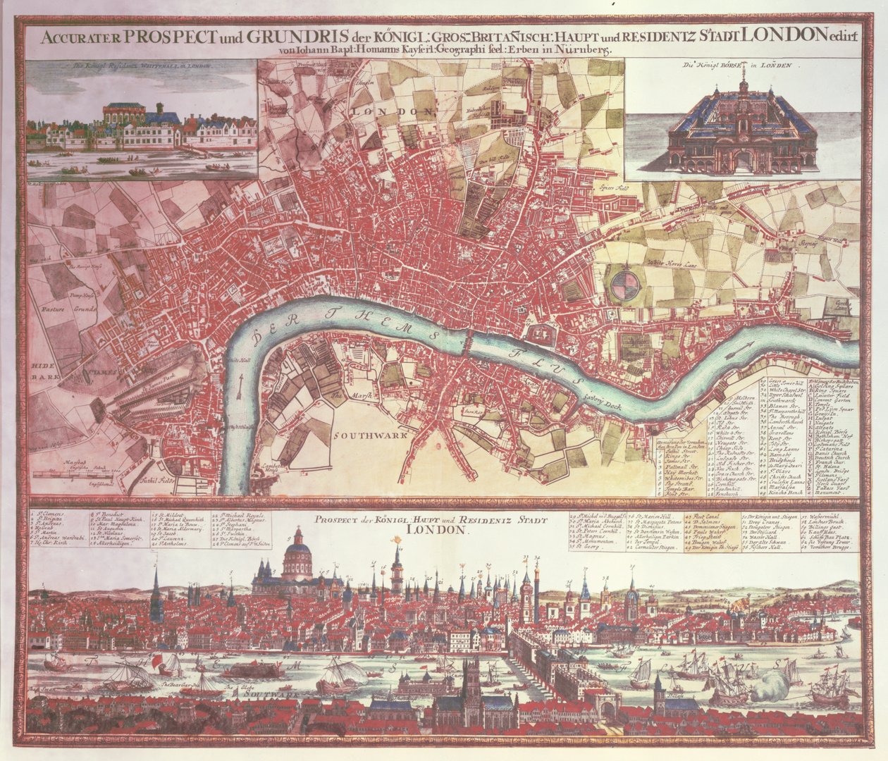 Londra Haritası (renkli gravür) by German School