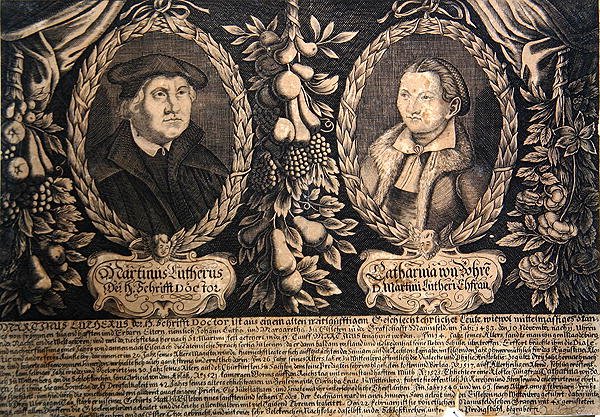 Martin Luther ve eşi Katharina von Bora (gravür) by German School