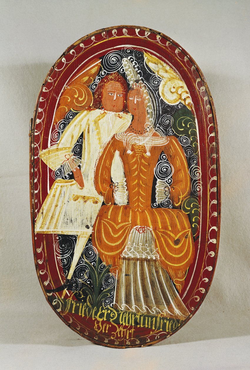 Bir erkek ve kadını betimleyen badem ezmesi kutusu, yaklaşık 1660 (boyalı ahşap) by German School
