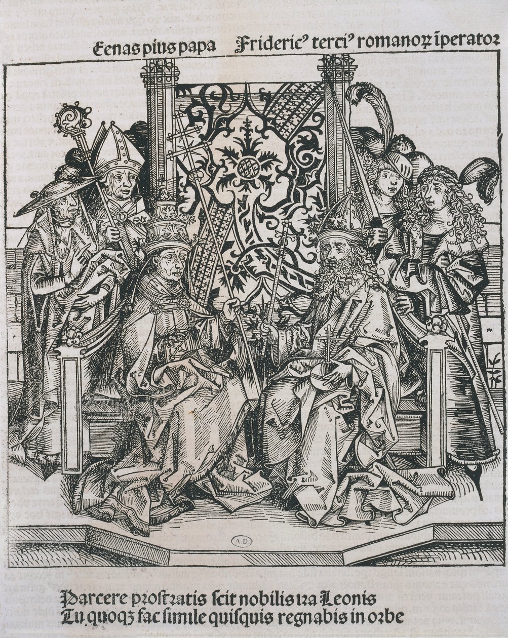 Papa Pius II ile Almanya İmparatoru Frederick III arasındaki görüşme (gravür) by German School
