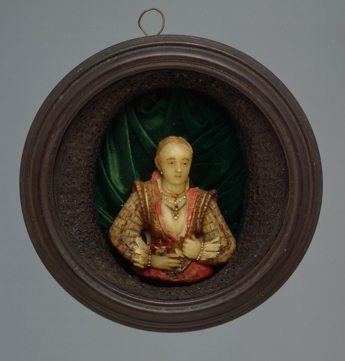 Minyatür portre, c.1600 (cam, ipek ve ahşap) by German School