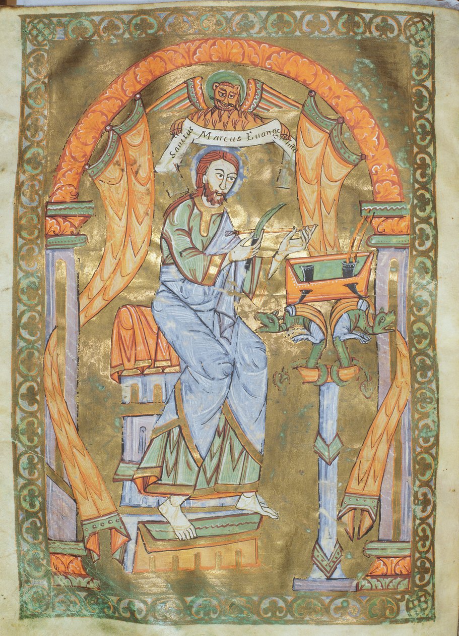 Ms Czart 1207 IV fol 76v St. Mark the Evangelist, The Evangeliarium of the Plock Katedrali, c.1075 by German School
