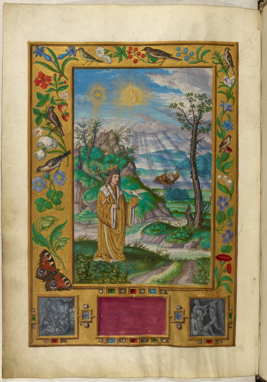 Ms Harley 3469, f.16v Asa ve top ile taçlandırılmış figür, Üçüncü Mesel, Salomon Trismosin