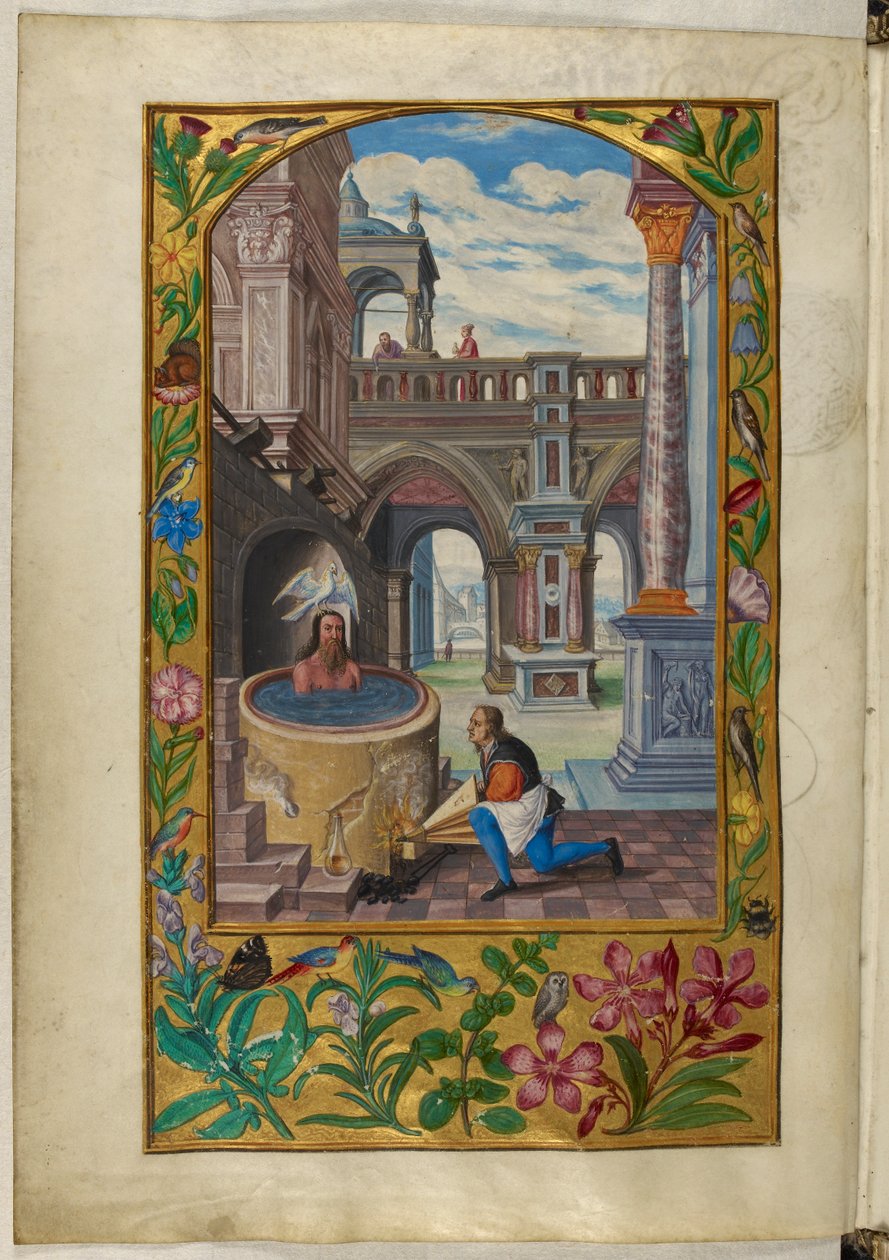 Ms Harley 3469, f.21v Avluda yıkanan adam, Yedinci Mesel, Salomon Trismosin