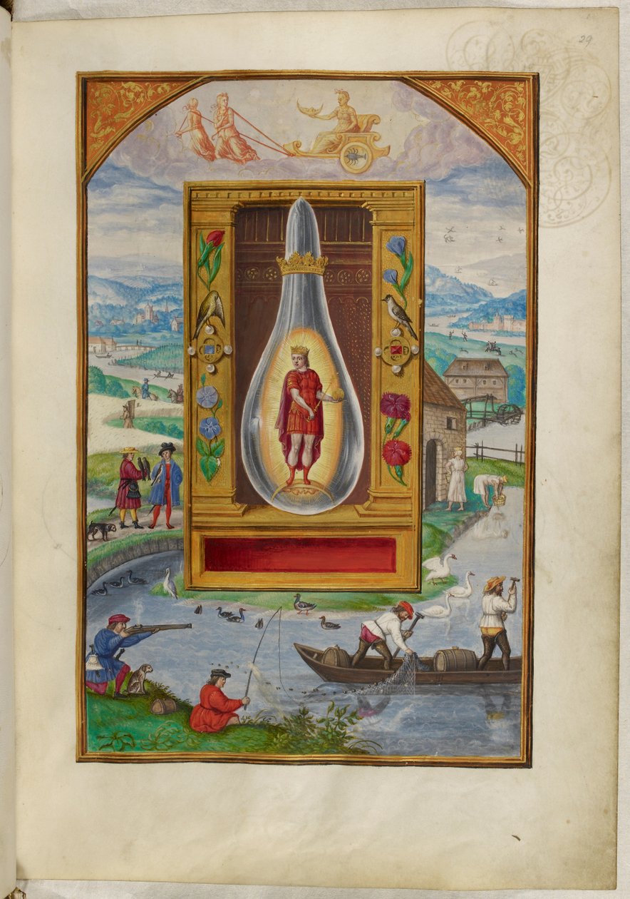 Ms Harley 3469, f.29 Bir şişede genç kral, Dördüncü İnceleme, Salomon Trismosin