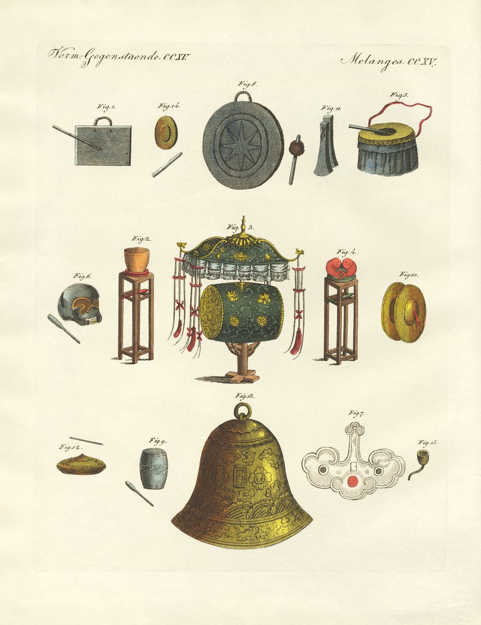 Çinlilerin müzik aletleri (renkli gravür) by German School
