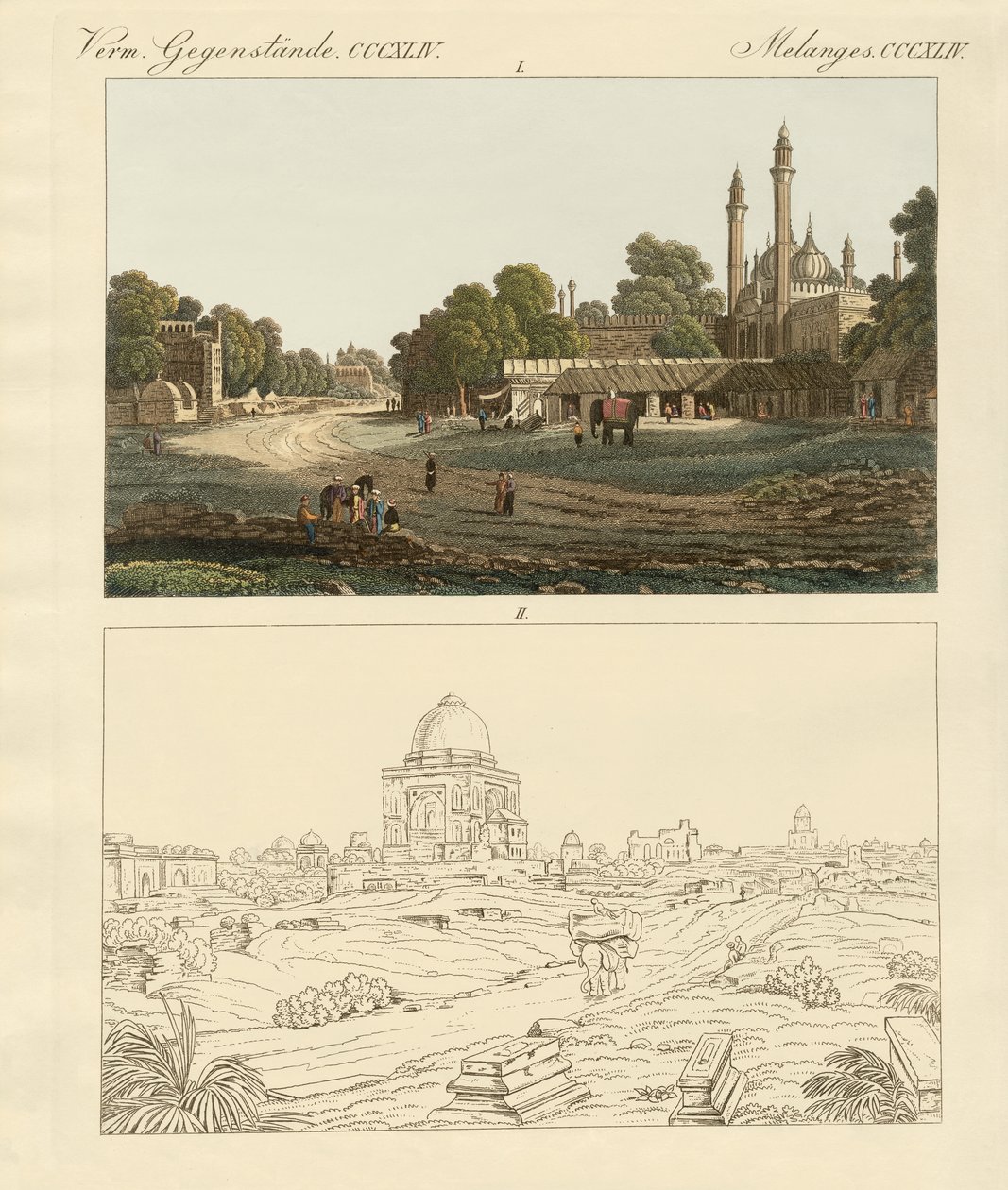 Yeni ve Eski Delhi (renkli gravür) by German School