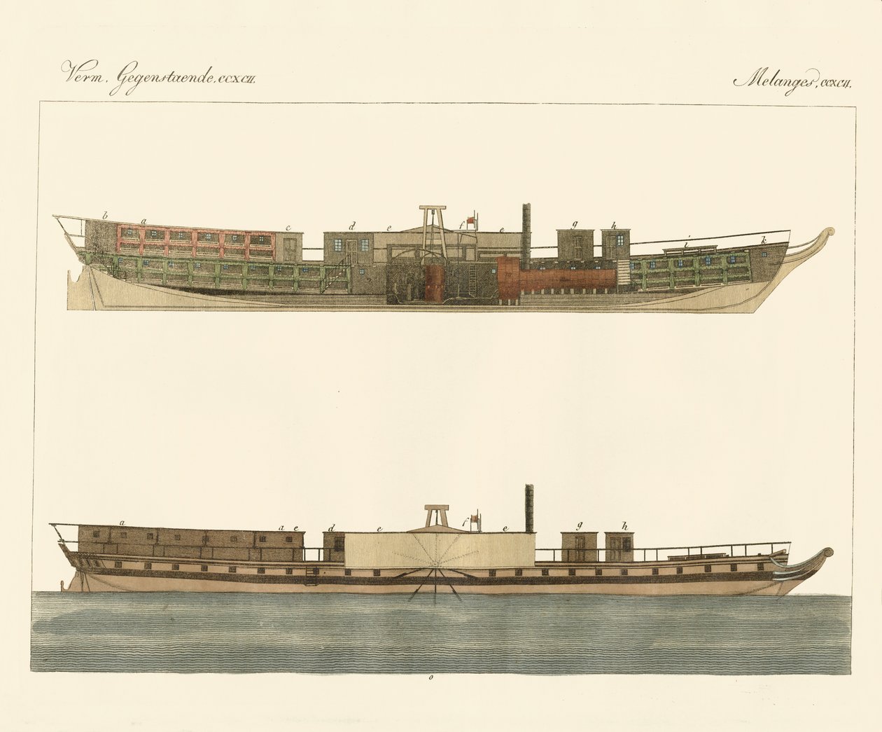 Kuzey Amerika vapur ticareti (renkli gravür) by German School