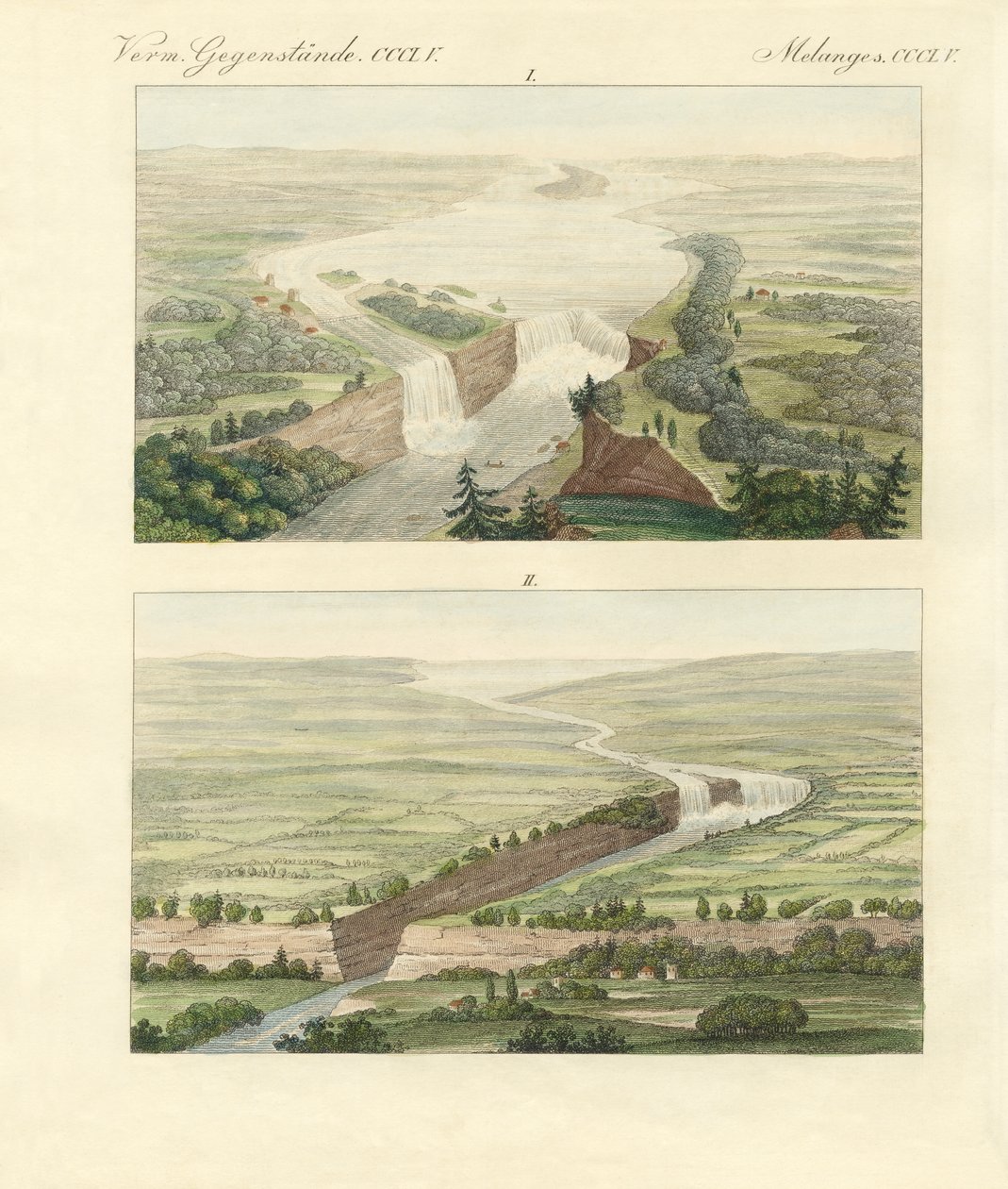 Niagara Şelalesi üzerinde ve ayarı (renkli gravür) by German School