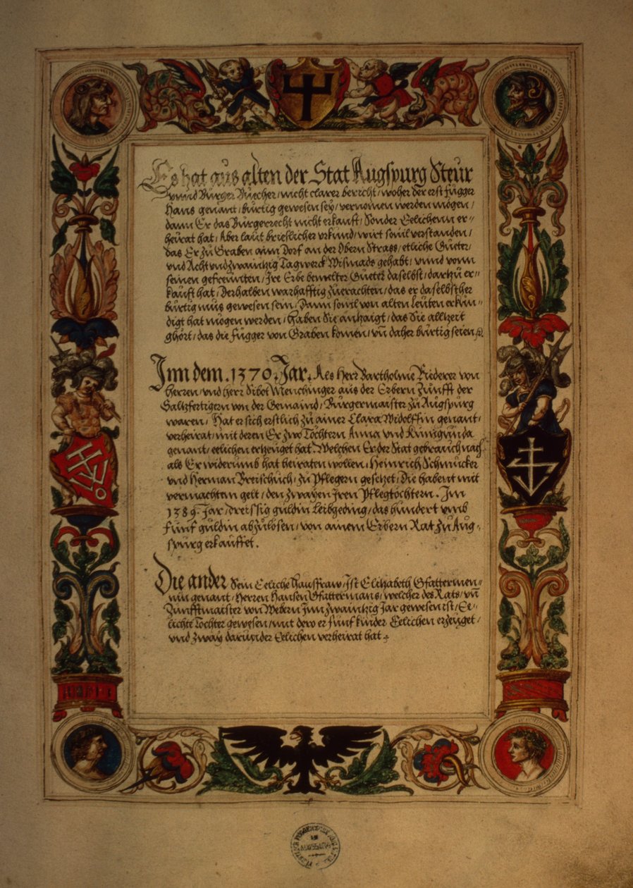 Fugger ailesinin gizli onur kitabından bir sayfa by German School