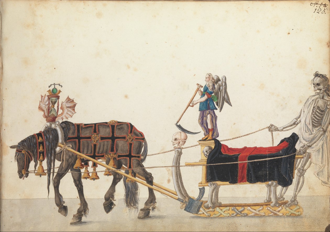 Geçit töreninde yarışma kızağı, c.1640 (kalem ve mürekkep, sulu boya ve yıkama) by German School