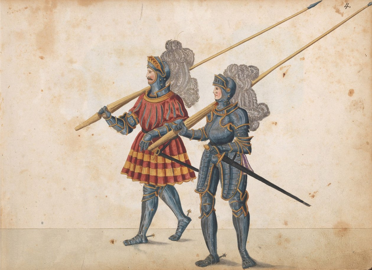 Bir turnuva için geçit töreni, c.1640 (kalem ve mürekkep, sulu boya ve yıkamalar) by German School