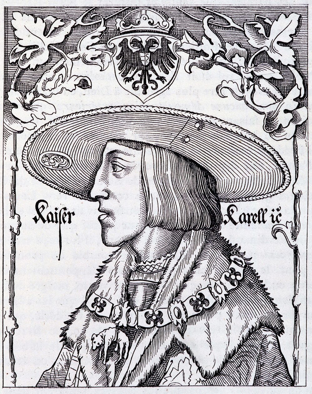 Charles V genç portresi - 16. yüzyıldan kalma bir Alman baskısından gravür by German School