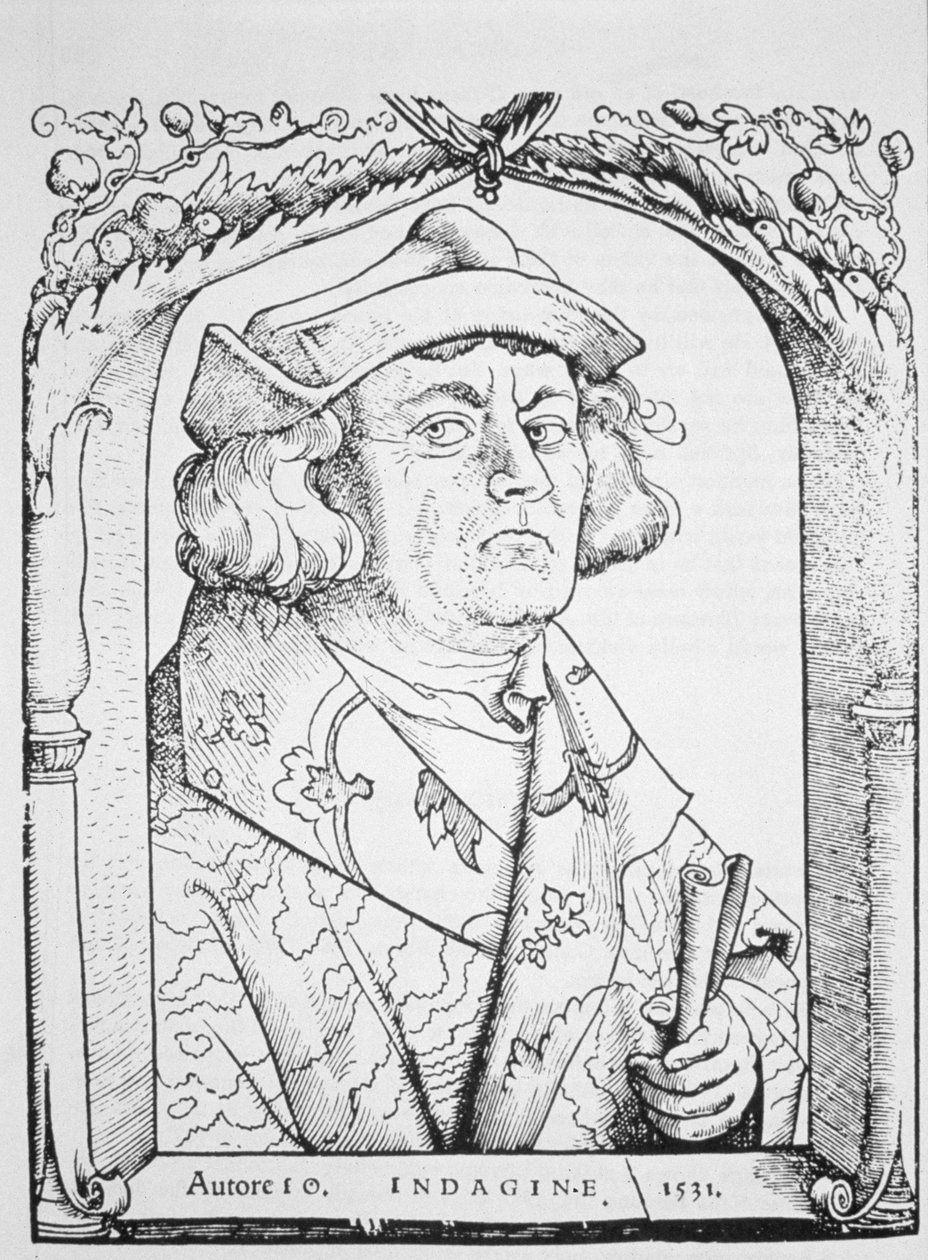 Indagine'li John'un portresi, Hans Baldung Grien'den sonra, Chiromantia'dan Ioannes ab Indagine, Strasburg 1531, Sihir Tarihi'nde resmedildi, 19. yüzyılın sonlarında yayınlandı by German School