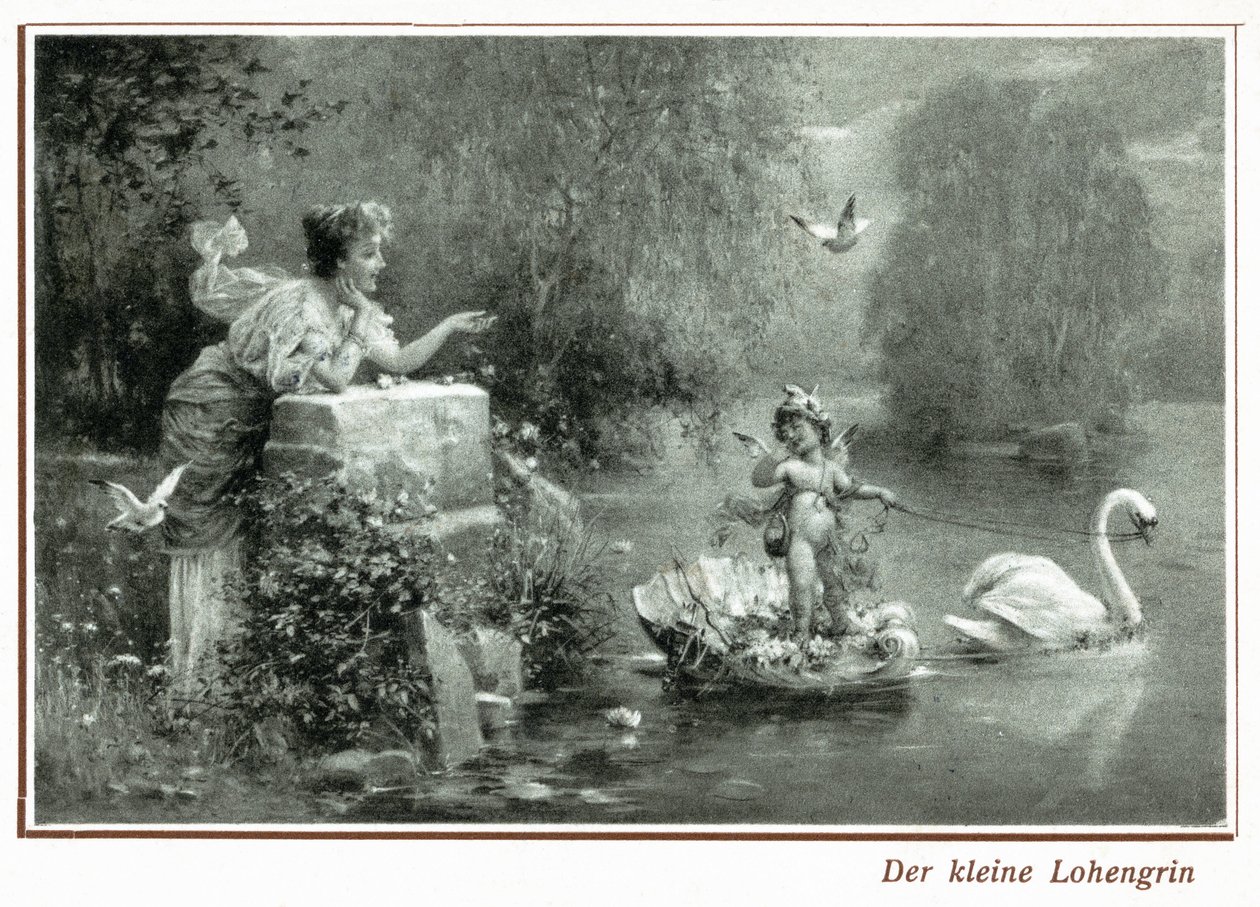 Lohengrin'i Kuğu (taş) ile gösteren kartpostal by German School