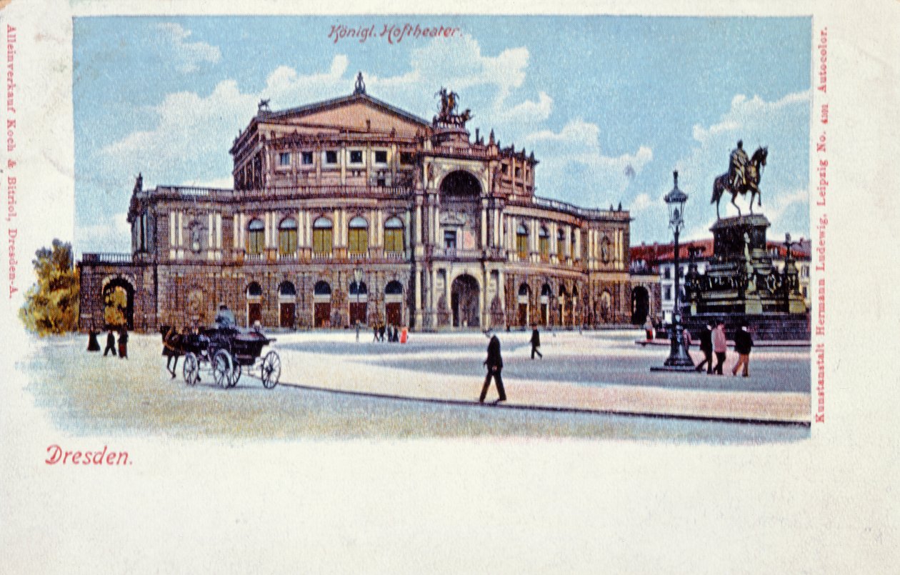 Semper Opera Binası'nı gösteren kartpostal, Dresden, 1900 dolayları by German School